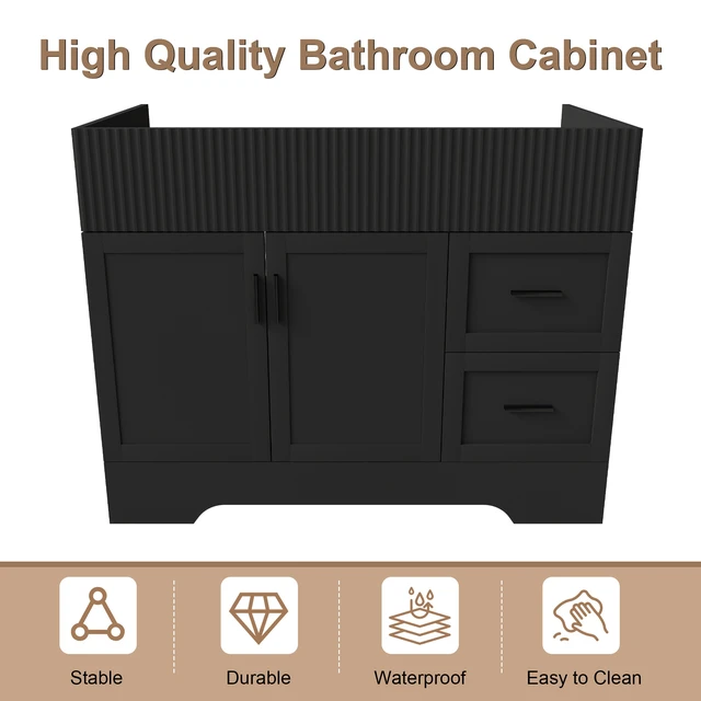 Alt view image 4 of 7 - 42 Inch Vanity with 2 Drawers, Vertical Grain MDF Cabinet with Soft Close Doors and Water Based Finish Sink Not