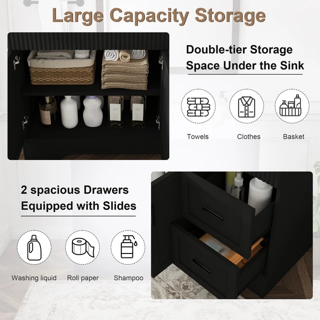 Alt view image 7 of 7 - 42 Inch Vanity with 2 Drawers, Vertical Grain MDF Cabinet with Soft Close Doors and Water Based Finish Sink Not