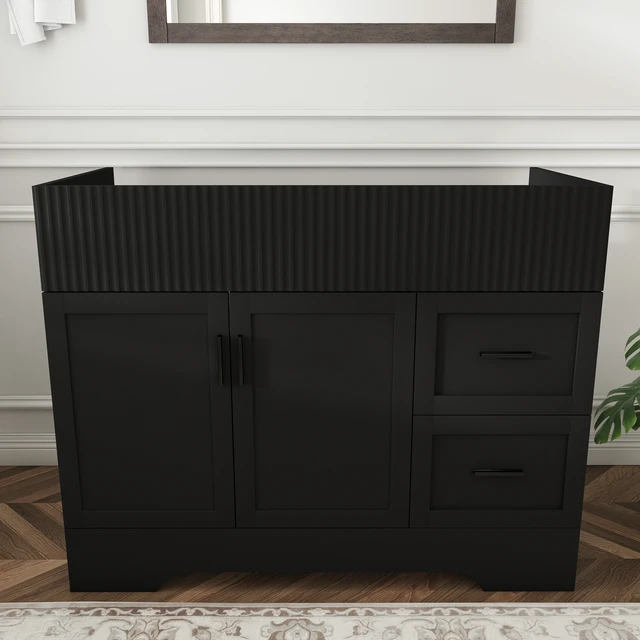 Alt view image 2 of 7 - 42 Inch Vanity with 2 Drawers, Vertical Grain MDF Cabinet with Soft Close Doors and Water Based Finish Sink Not