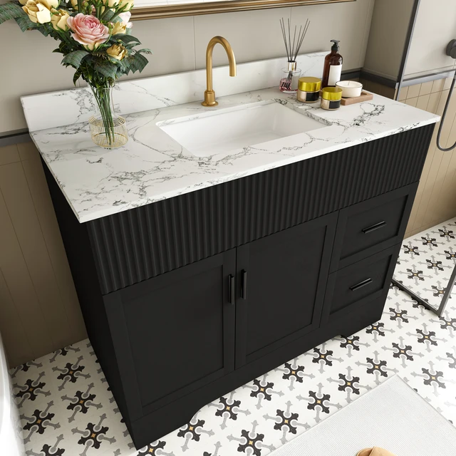 Alt view image 2 of 7 - 43 Inch Vanity Set with Artificial Marble Top, Fluted Cabinet with Soft Close Doors and Drawers MDF Board with Water