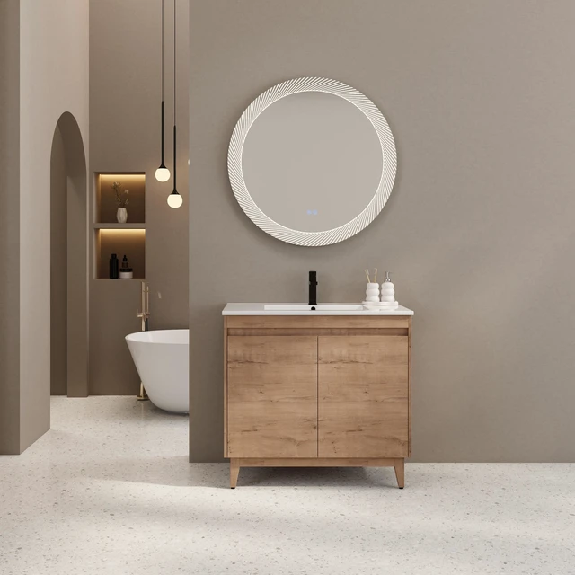 Main image of 36 Inch Freestanding Vanity with Ceramic Sink, Imitative Oak, Engineered Wood, Vanities