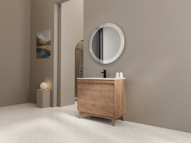 Alt view image 2 of 7 - 36 Inch Freestanding Vanity with Ceramic Sink, Imitative Oak, Engineered Wood, Vanities