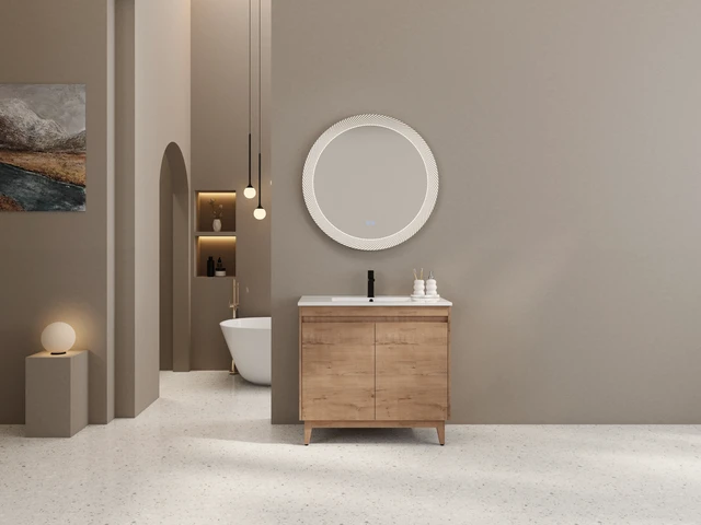 Alt view image 7 of 7 - 36 Inch Freestanding Vanity with Ceramic Sink, Imitative Oak, Engineered Wood, Vanities
