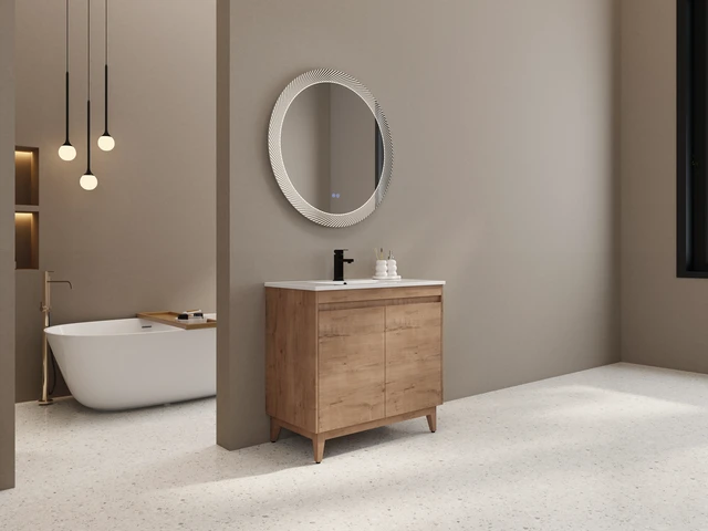 Alt view image 3 of 7 - 36 Inch Freestanding Vanity with Ceramic Sink, Imitative Oak, Engineered Wood, Vanities