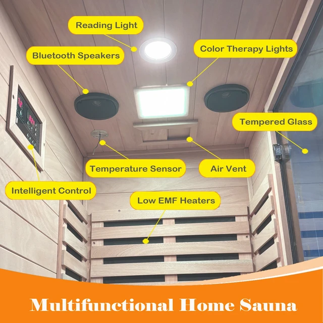 Alt view image 2 of 6 - 1 Person Far Infrared Sauna, Red, Solid Wood