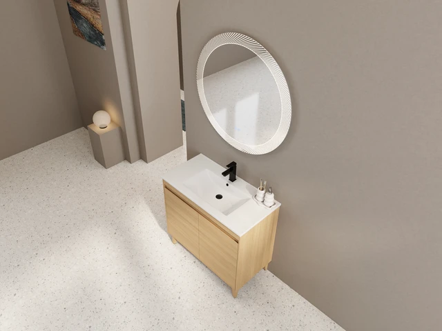 Alt view image 6 of 7 - 36 Inch Freestanding Vanity with Ceramic Sink, Oak, Engineered Wood, Vanities