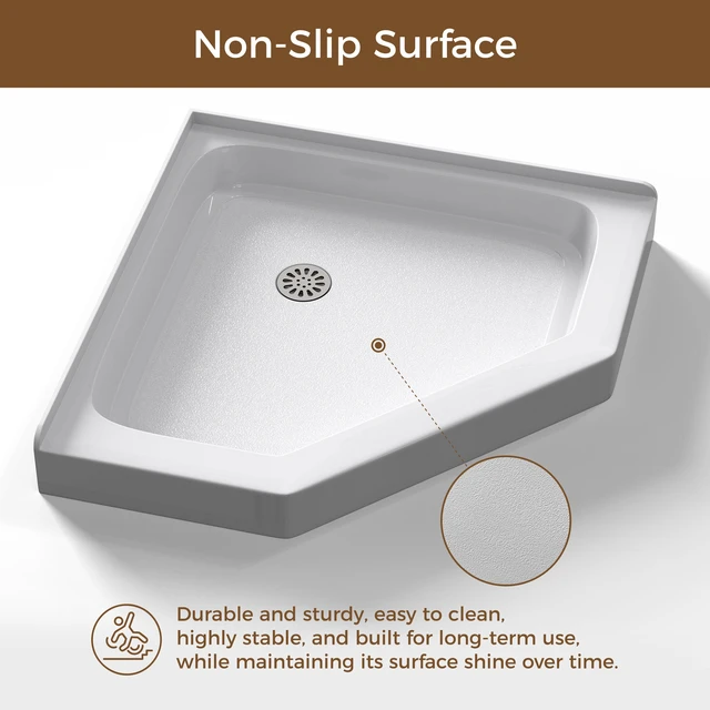 Alt view image 5 of 7 - Inchx 36 Inch Neo Angle Center Drain Acrylic Corner Shower Base, Integrated Tile Flange Non-Slip Textured Floor Drain