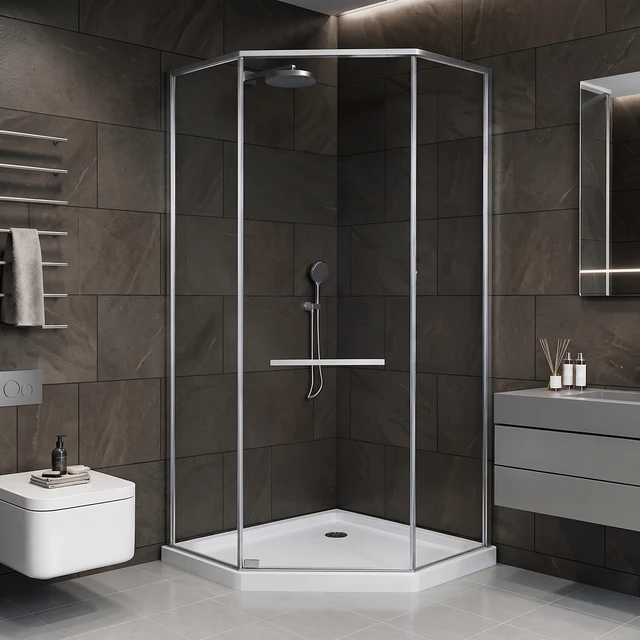 Alt view image 4 of 7 - Inchx 36 Inch Neo Angle Center Drain Acrylic Corner Shower Base, Integrated Tile Flange Non-Slip Textured Floor Drain