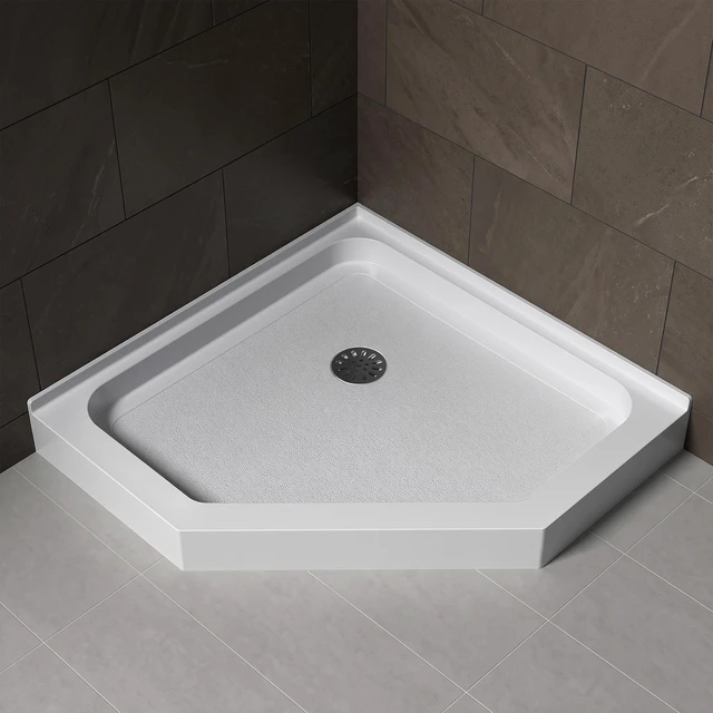 Main image of Inchx 36 Inch Neo Angle Center Drain Acrylic Corner Shower Base, Integrated Tile Flange Non-Slip Textured Floor Drain