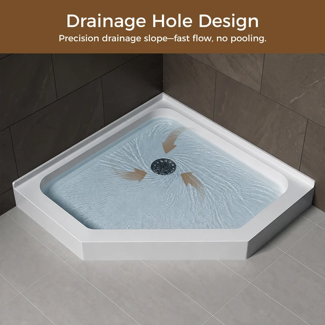 Alt view image 7 of 7 - Inchx 36 Inch Neo Angle Center Drain Acrylic Corner Shower Base, Integrated Tile Flange Non-Slip Textured Floor Drain