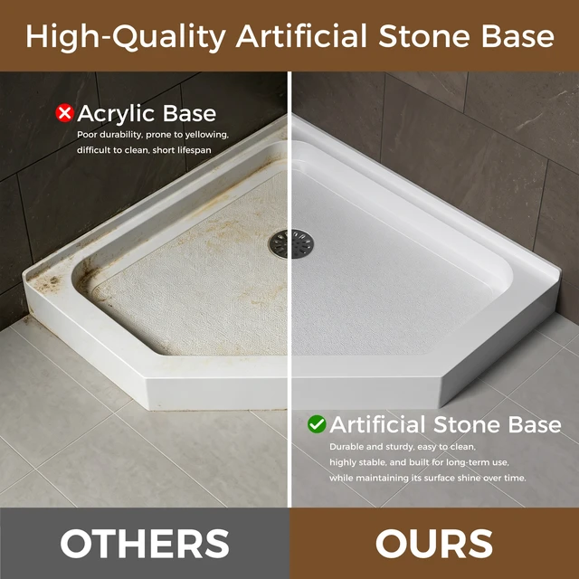 Alt view image 6 of 7 - Inchx 36 Inch Neo Angle Center Drain Acrylic Corner Shower Base, Integrated Tile Flange Non-Slip Textured Floor Drain