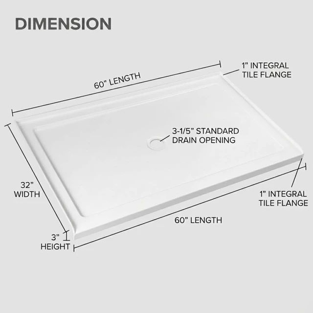 Alt view image 4 of 6 - Inchx 32 Inch Rectangular Shower Base Pan, Acrylic Single Threshold Shower Tray with Center Drain Non-Slip Surface