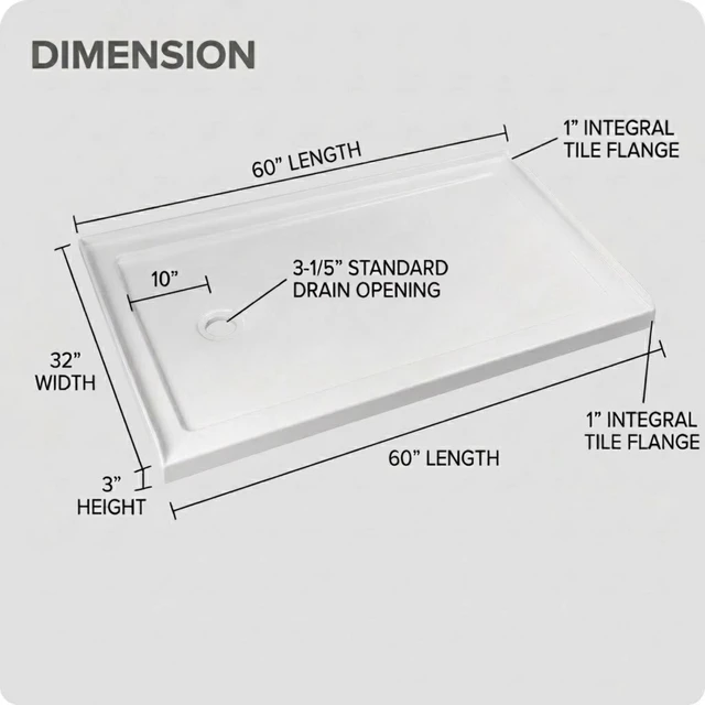 Alt view image 2 of 5 - Inchx 32 Inch Rectangular Shower Base Pan, Acrylic Single Threshold Shower Tray with Left Drain Non-Slip Surface