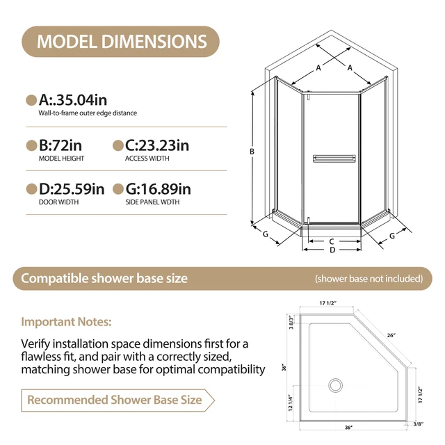 Alt view image 3 of 7 - 36 Inch 36 Inch 72 Neo Angle Shower Door, Corner Shower Door 4 Tempered Glass with Explosion Proof Film Stainless