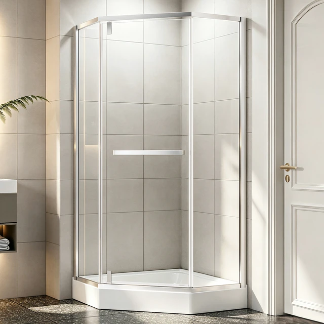 Alt view image 2 of 7 - 36 Inch 36 Inch 72 Neo Angle Shower Door, Corner Shower Door 4 Tempered Glass with Explosion Proof Film Stainless