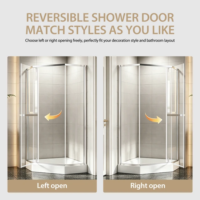 Alt view image 4 of 7 - 36 Inch 36 Inch 72 Neo Angle Shower Door, Corner Shower Door 4 Tempered Glass with Explosion Proof Film Stainless