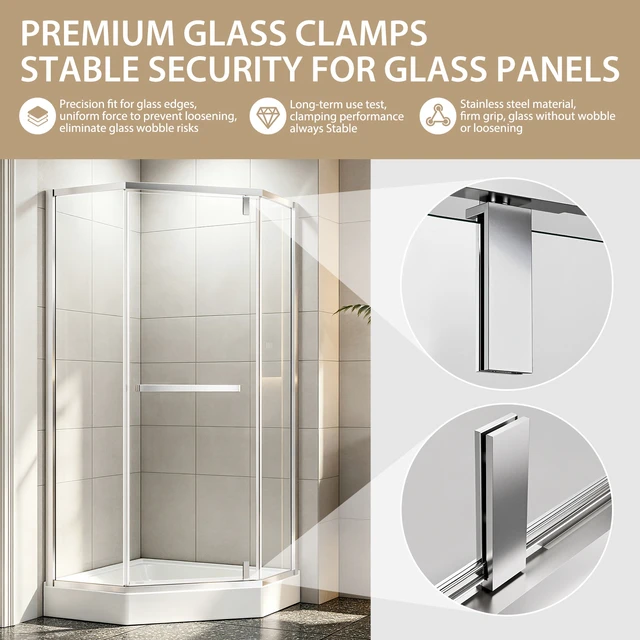 Alt view image 5 of 7 - 36 Inch 36 Inch 72 Neo Angle Shower Door, Corner Shower Door 4 Tempered Glass with Explosion Proof Film Stainless