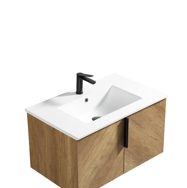 Alt view image 2 of 6 - 36 Inch Vanity Cabinet Without Sink Oak Wall Mounted Floating Vanity with Doors, Golden Oak, MDF, Vanities