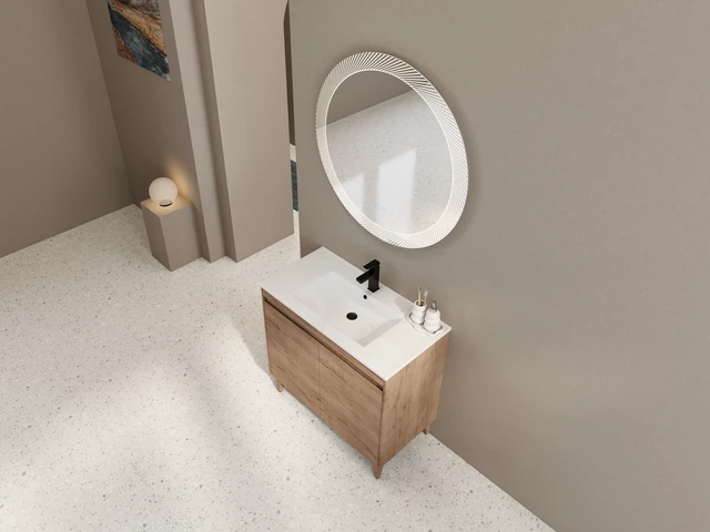 Alt view image 6 of 7 - 36 Inch Freestanding Vanity with Ceramic Sink, Imitative Oak, Engineered Wood, Vanities