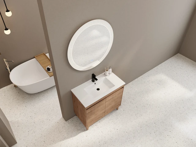 Alt view image 5 of 7 - 36 Inch Freestanding Vanity with Ceramic Sink, Imitative Oak, Engineered Wood, Vanities