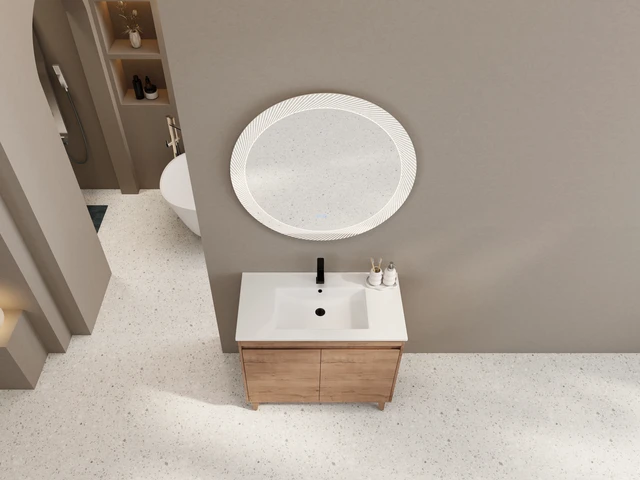 Alt view image 4 of 7 - 36 Inch Freestanding Vanity with Ceramic Sink, Imitative Oak, Engineered Wood, Vanities