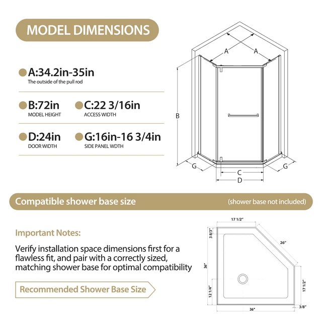 Alt view image 3 of 7 - 36 Inch 36 Inch 72 Neo Angle Shower Door, Corner Shower Door 4 Tempered Glass with Frosted Nano Coated Stainless
