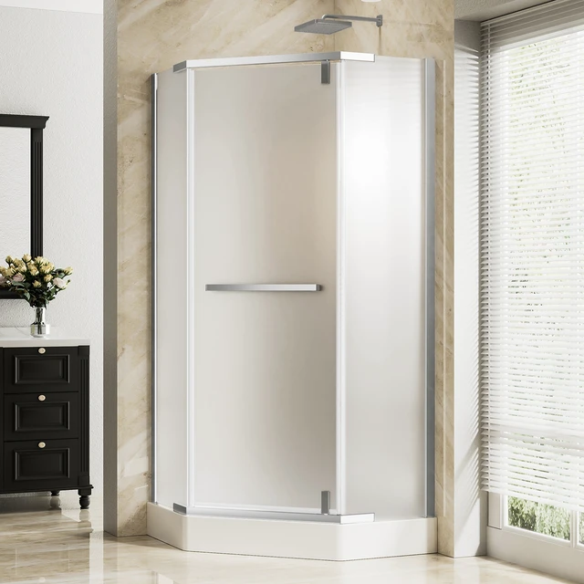 Alt view image 2 of 7 - 36 Inch 36 Inch 72 Neo Angle Shower Door, Corner Shower Door 4 Tempered Glass with Frosted Nano Coated Stainless