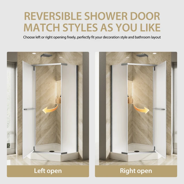 Alt view image 5 of 7 - 36 Inch 36 Inch 72 Neo Angle Shower Door, Corner Shower Door 4 Tempered Glass with Frosted Nano Coated Stainless