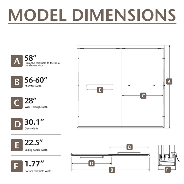 Alt view image 3 of 7 - 56 to 60 Inch 58 Inch Framed Double Sliding Shower Door, 4 6 mm Frosted Tempered Glass with Nano Self Cleaning