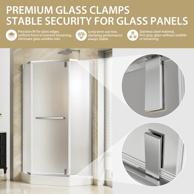 Alt view image 7 of 7 - 36 Inch 36 Inch 72 Neo Angle Shower Door, Corner Shower Door 4 Tempered Glass with Frosted Nano Coated Stainless