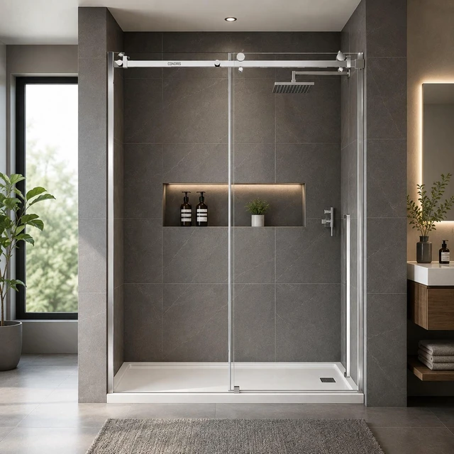 Main image of Frameless Sliding Shower Door 60 Inch 78 Inch, 16 SGCC Tempered Clear Glass Reversible Installation Stainless Steel
