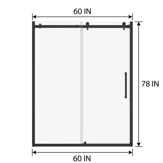 Alt view image 4 of 5 - 60 Inch 78 Inch Frameless Sliding Shower Door, 16 SGCC Tempered Clear Glass Reversible Black Finish Stainless Steel
