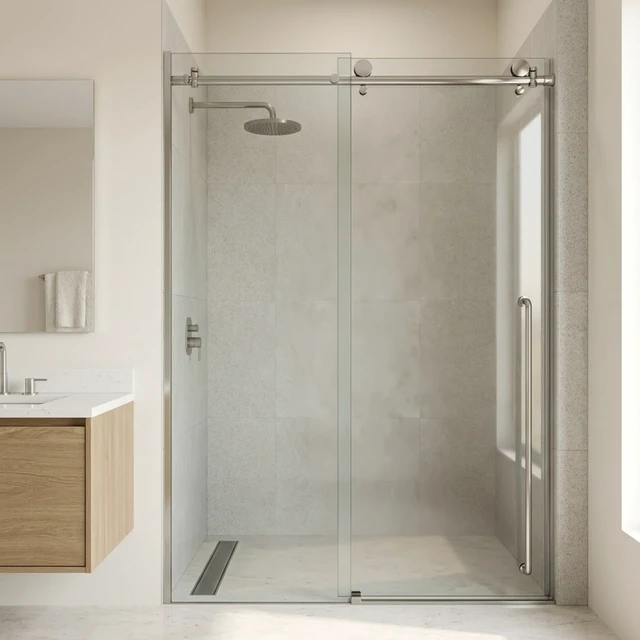 Alt view image 5 of 7 - Frameless Sliding Shower Door 60 Inch 78 Inch, 16 SGCC Tempered Clear Glass Reversible Installation Chrome Finish