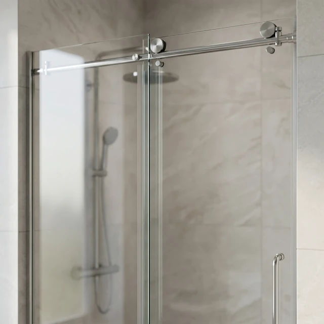 Alt view image 6 of 7 - Frameless Sliding Shower Door 60 Inch 78 Inch, 16 SGCC Tempered Clear Glass Reversible Installation Chrome Finish