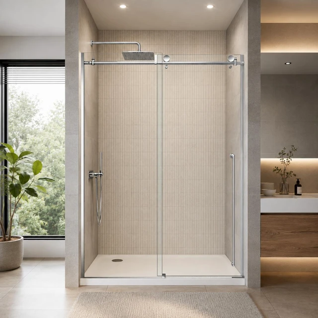 Main image of Frameless Sliding Shower Door 60 Inch 78 Inch, 16 SGCC Tempered Clear Glass Reversible Installation Chrome Finish