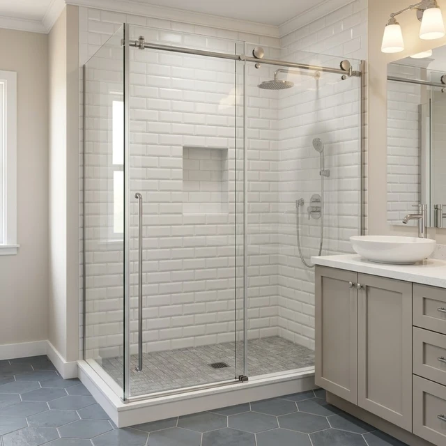 Alt view image 7 of 7 - Frameless Sliding Shower Door 60 Inch 78 Inch, 16 SGCC Tempered Clear Glass Reversible Installation Chrome Finish