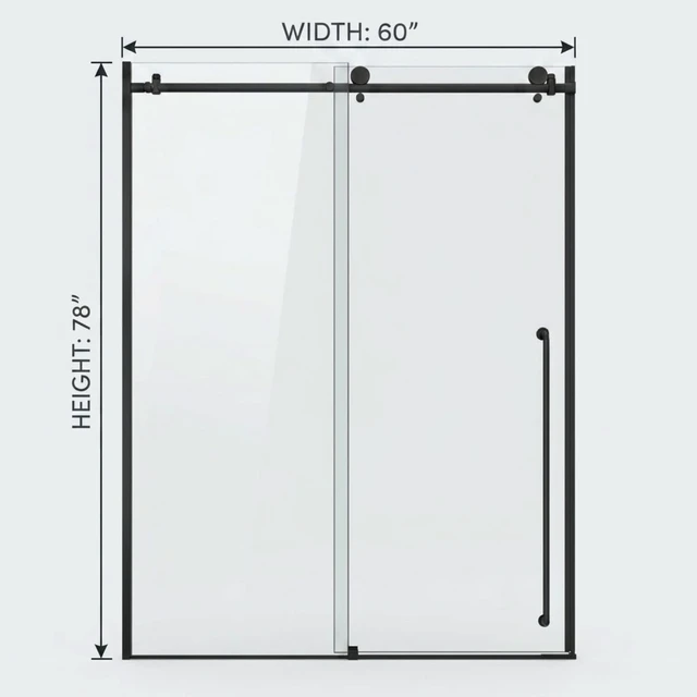 Alt view image 4 of 6 - Frameless Sliding Shower Door 60 Inch 78 Inch, 16 SGCC Tempered Clear Glass Reversible Installation Black Finish