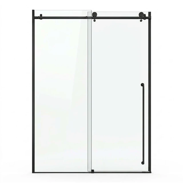 Alt view image 3 of 6 - Frameless Sliding Shower Door 60 Inch 78 Inch, 16 SGCC Tempered Clear Glass Reversible Installation Black Finish
