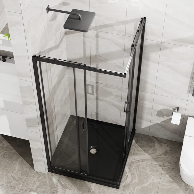 Alt view image 2 of 7 - Inchx 72 Inch Corner Sliding Shower Door and Shower Base Combo Kit, Tempered Glass Black Frame Dood