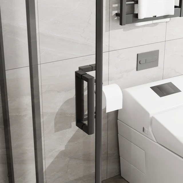 Alt view image 7 of 7 - Inchx 72 Inch Corner Sliding Shower Door and Shower Base Combo Kit, Tempered Glass Black Frame Dood