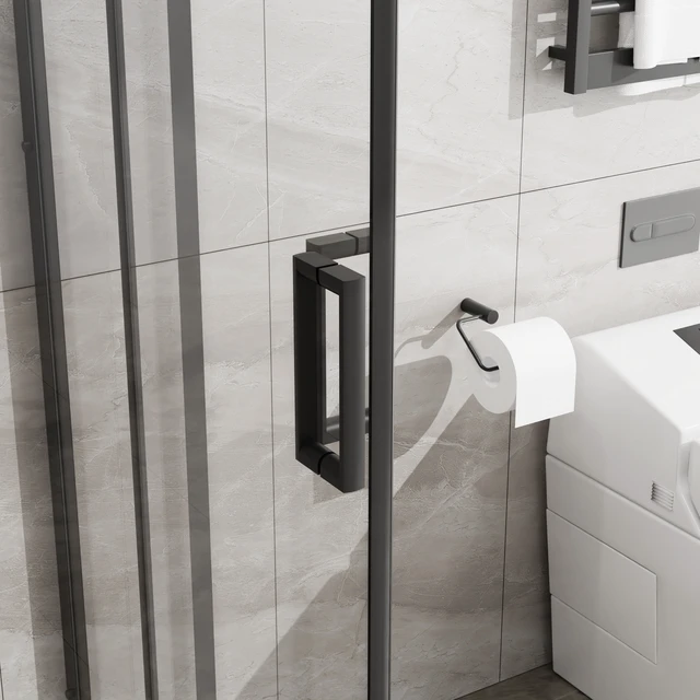 Alt view image 5 of 7 - Inchx 72 Inch Corner Sliding Shower Door and Shower Base Combo Kit, Tempered Glass Black Frame Dood