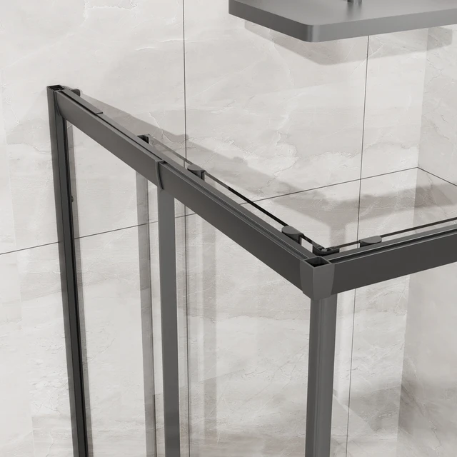 Alt view image 4 of 7 - Inchx 72 Inch Corner Sliding Shower Door and Shower Base Combo Kit, Tempered Glass Black Frame Dood