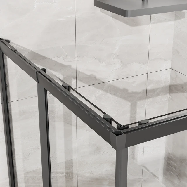 Alt view image 6 of 7 - Inchx 72 Inch Corner Sliding Shower Door and Shower Base Combo Kit, Tempered Glass Black Frame Dood