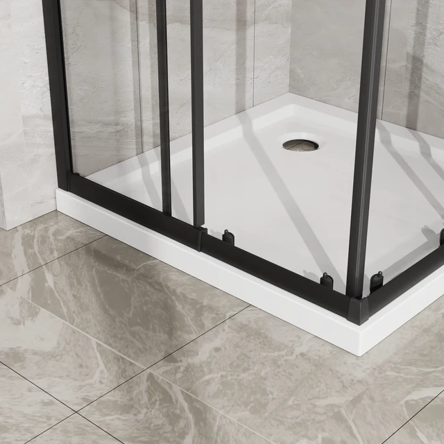Alt view image 6 of 7 - Inchx 72 Inch Corner Sliding Shower Door and Shower Base Combo Kit, Tempered Glass Black Frame Dood