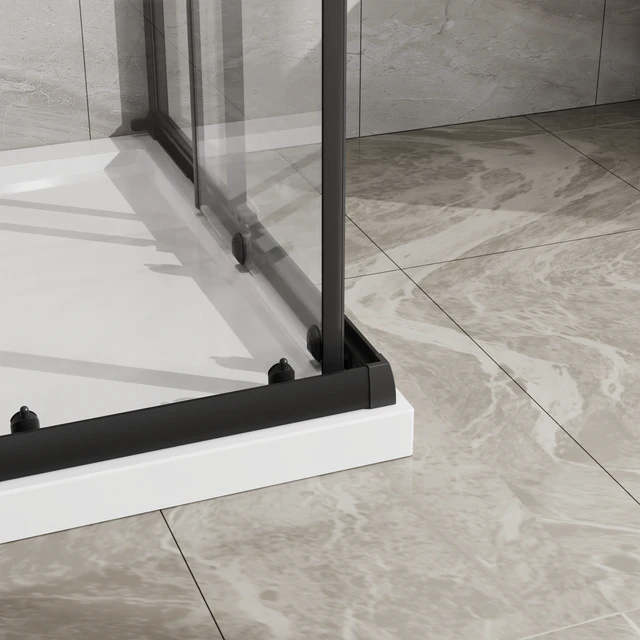 Alt view image 7 of 7 - Inchx 72 Inch Corner Sliding Shower Door and Shower Base Combo Kit, Tempered Glass Black Frame Dood