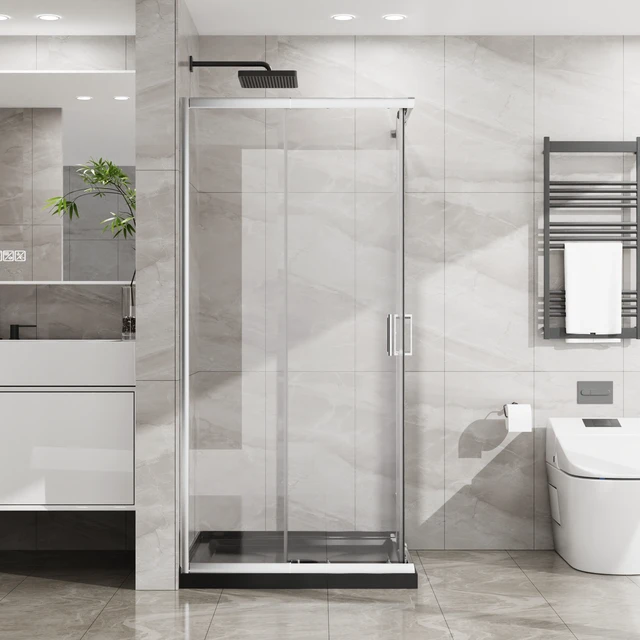 Alt view image 2 of 7 - Inchx 72 Inch Corner Sliding Shower Door and Shower Base Combo Kit, SGCC Tempered Glass Enclosure with Pan Set