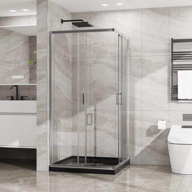 Alt view image 3 of 7 - Inchx 72 Inch Corner Sliding Shower Door and Shower Base Combo Kit, SGCC Tempered Glass Enclosure with Pan Set