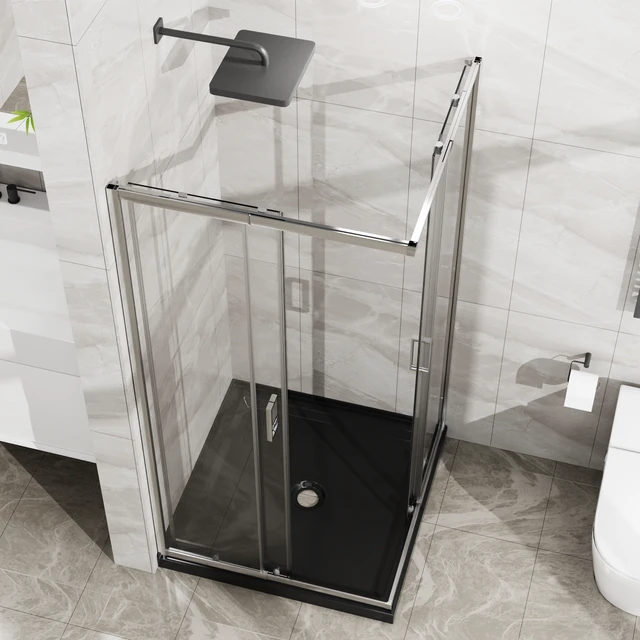 Alt view image 4 of 7 - Inchx 72 Inch Corner Sliding Shower Door and Shower Base Combo Kit, SGCC Tempered Glass Enclosure with Pan Set