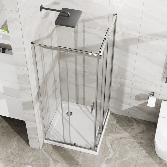 Alt view image 3 of 7 - Inchx 72 Inch Corner Sliding Shower Door and Shower Base Combo Kit, SGCC Tempered Glass Enclosure with Base Set