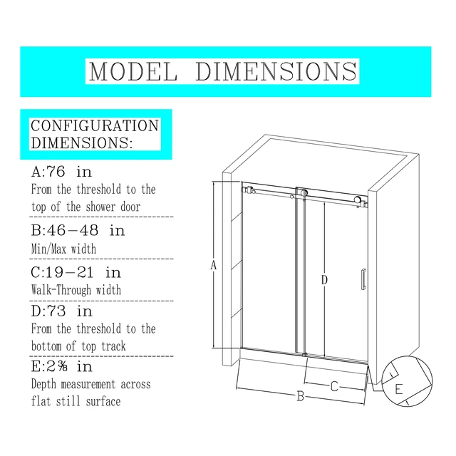 Alt view image 6 of 6 - 46 to 48 Inch 76 Inch Frameless Single Sliding Shower Doors, Sliding Shower Door 16 8 mm SGCC Tempered Glass